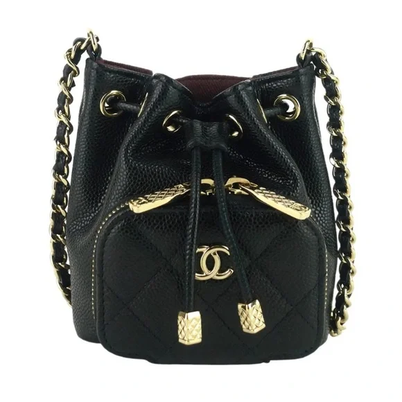 CHANEL Mini CC Black Pocket Caviar Leather Gold Chain & Leather Strap Bucket Bag - Picture 12 of 12